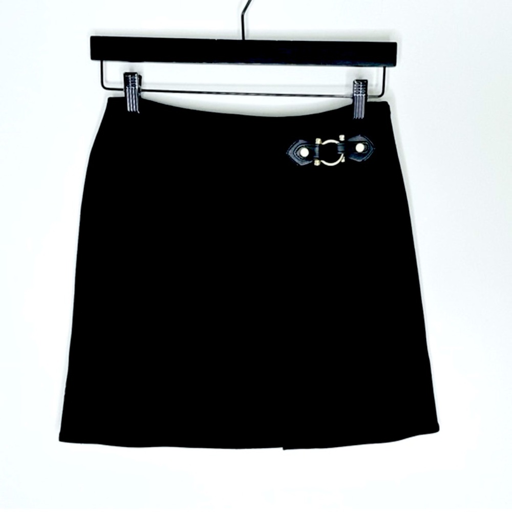 Marc by Marc Jacobs Buckle A-Line Black Crepe Mini Wrap Skirt Size 2
